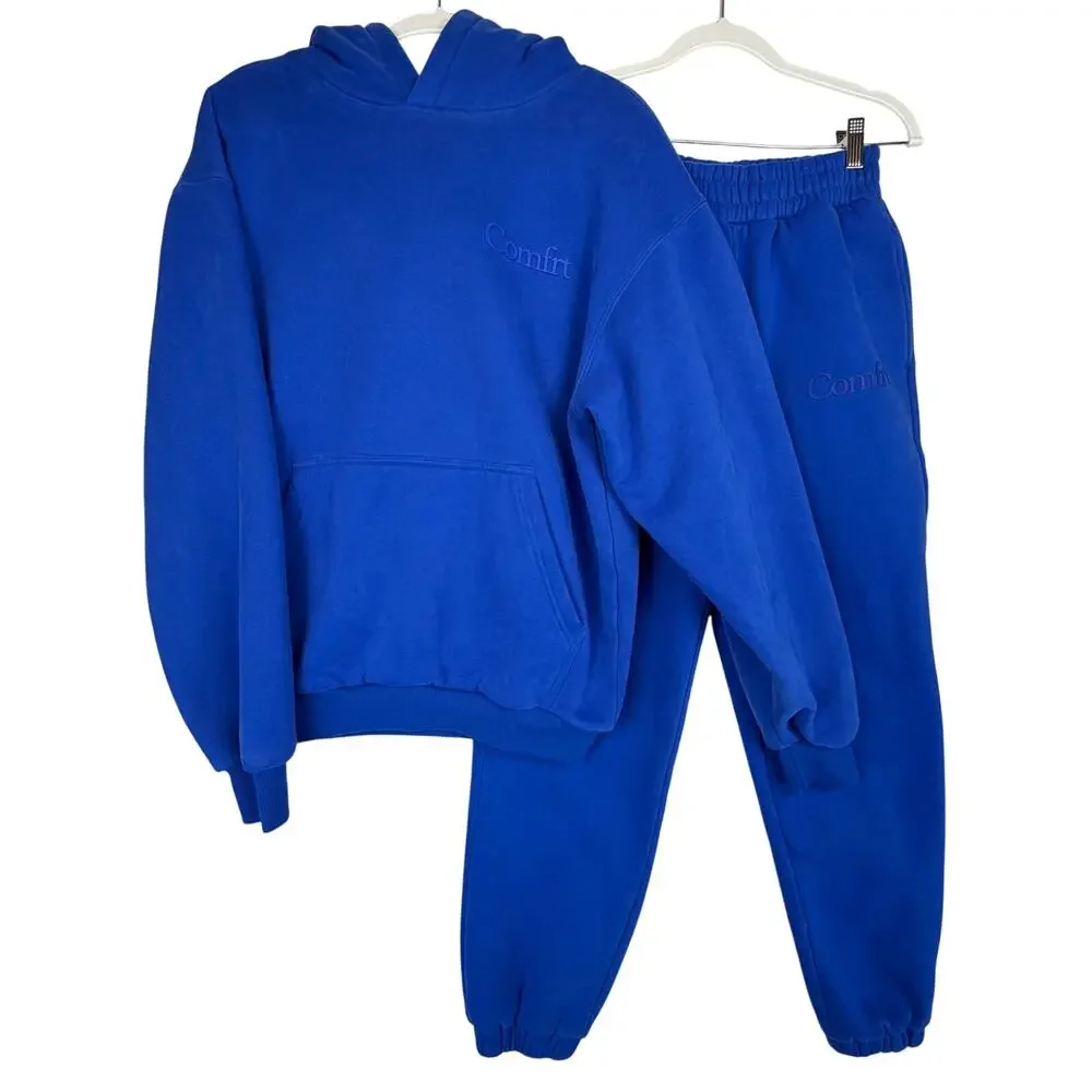 Comfrt Minimalist Hoodie Jogger Set Unisex Sz S Cobalt Blue Oversized Tracksuit